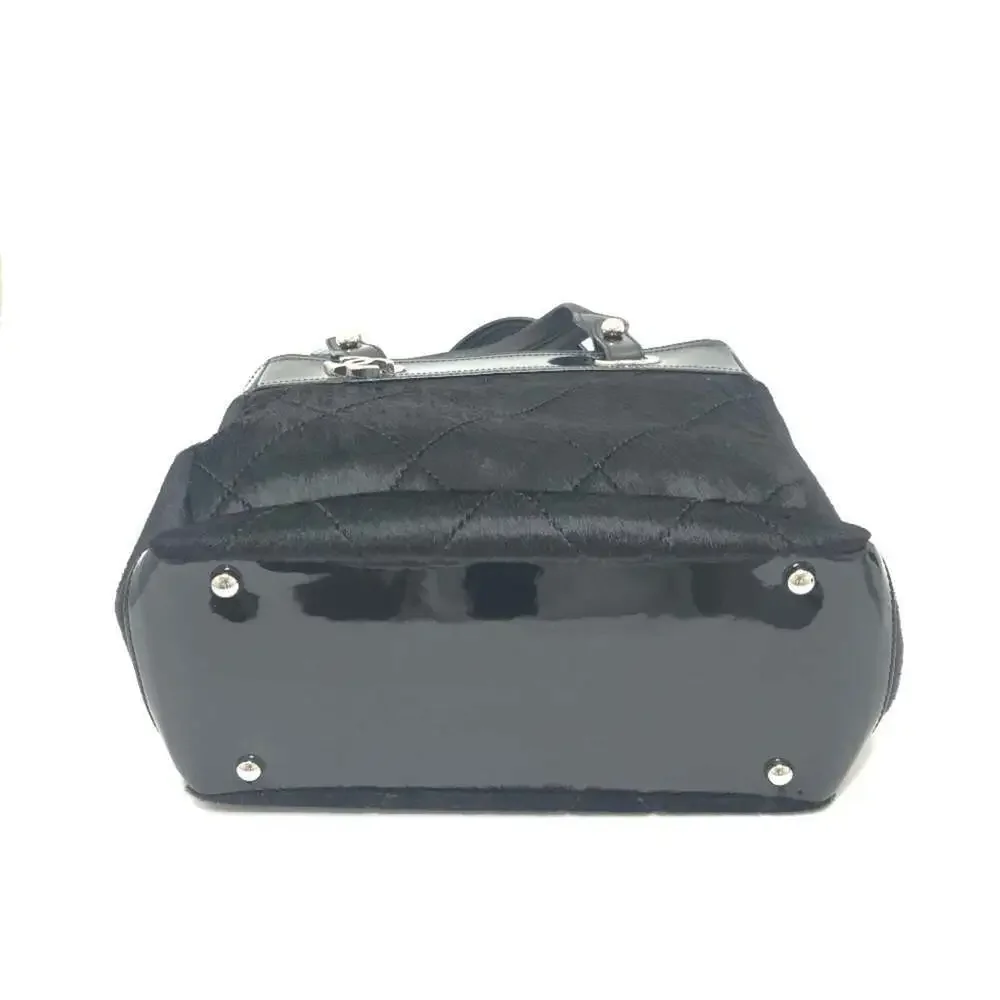 CHANEL Black Leather Logo Tote Bag